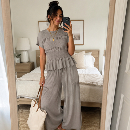 Women’s 2-Piece Smocked Top & Wide-Leg Pants Sets