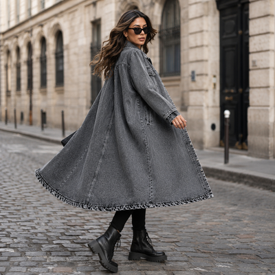 Women's Button Front Denim Coat, Fashion Casual Outerwear
