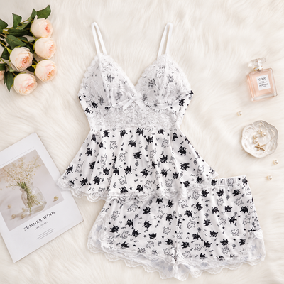 Women's Plain Lace Patchwork Bow Decor Cami Top