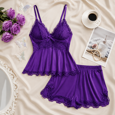 Women's Plain Lace Patchwork Bow Decor Cami Top