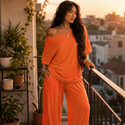 Womens T-shirt and Wide Leg Pant Set