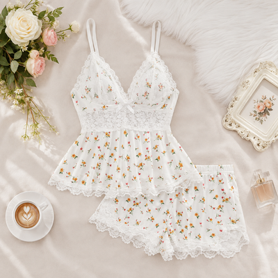 Women's Plain Lace Patchwork Bow Decor Cami Top