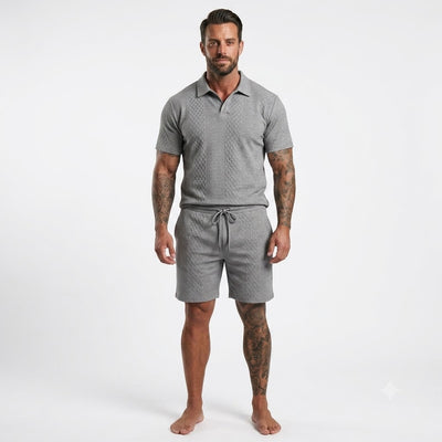 Men's Solid Polo Shirt & Drawstring Waist Shorts Set