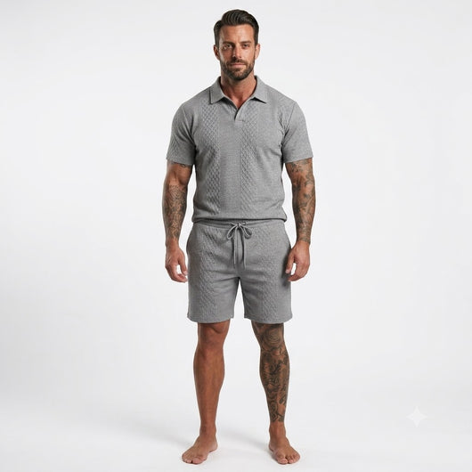 Men's Solid Polo Shirt & Drawstring Waist Shorts Set