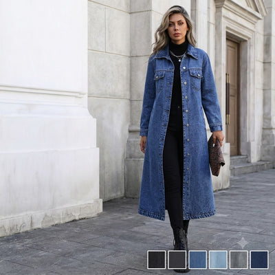 Women's Button Front Denim Coat, Fashion Casual Outerwear