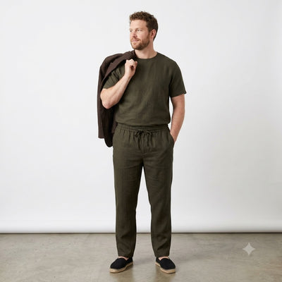 100% Linen Relaxed-Fit Drawstring Trousers