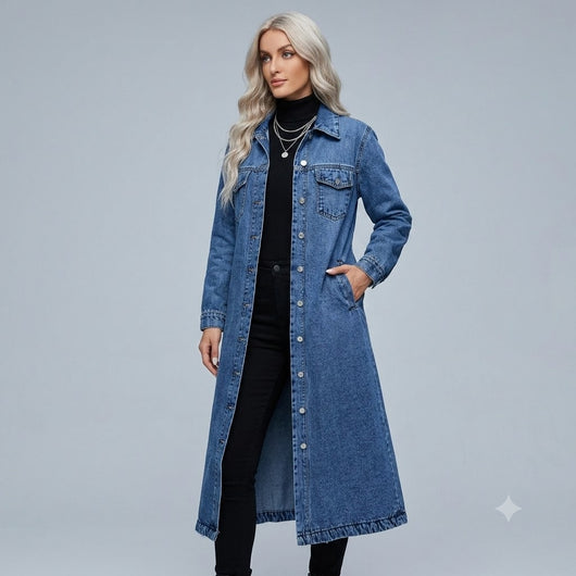 Women's Button Front Denim Coat, Fashion Casual Outerwear