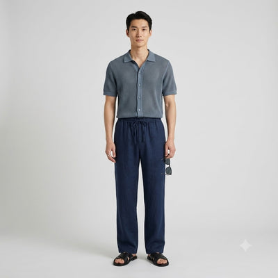 100% Linen Relaxed-Fit Drawstring Trousers