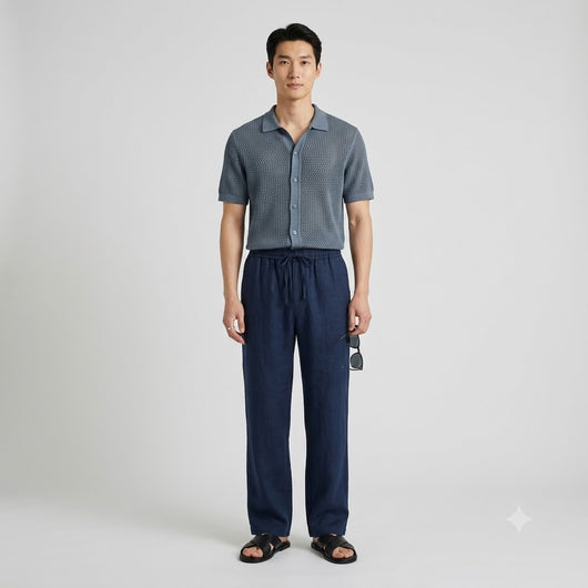 100% Linen Relaxed-Fit Drawstring Trousers