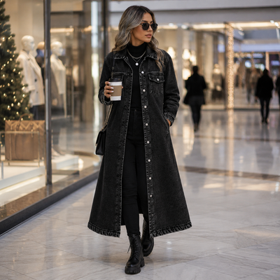 Women's Button Front Denim Coat, Fashion Casual Outerwear