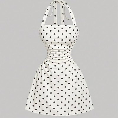 Women's Plain Ruched Tie Back Halter Dress