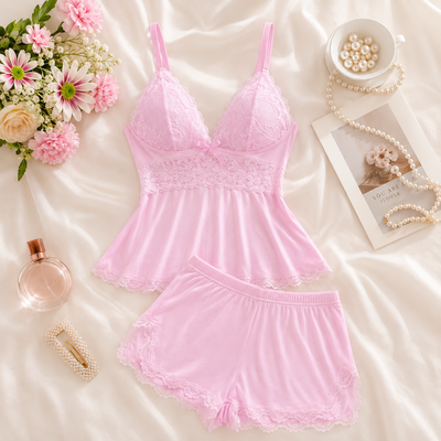 Women's Plain Lace Patchwork Bow Decor Cami Top