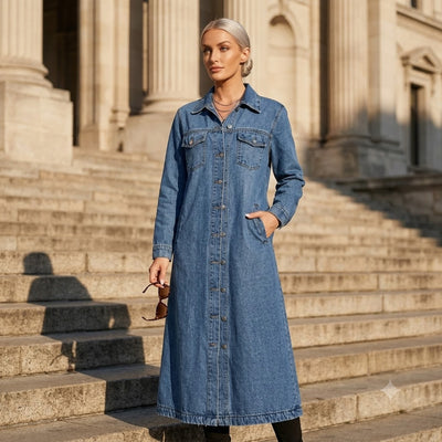 Women's Button Front Denim Coat, Fashion Casual Outerwear