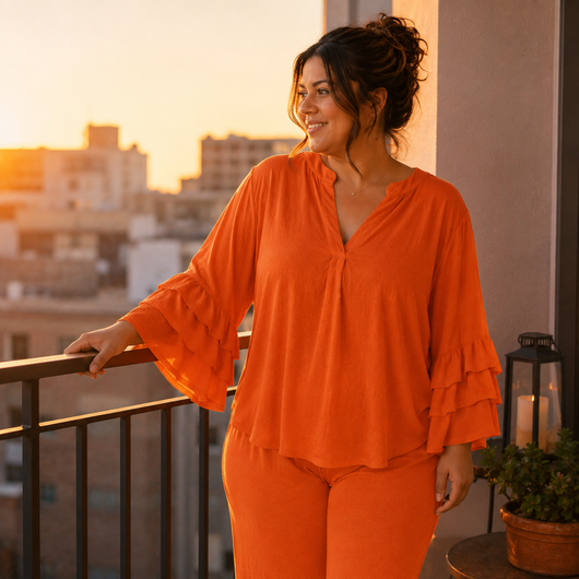 Plus Size Women's Ruffled Sleeve V-Neck Shirt