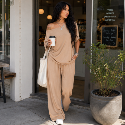 Womens T-shirt and Wide Leg Pant Set
