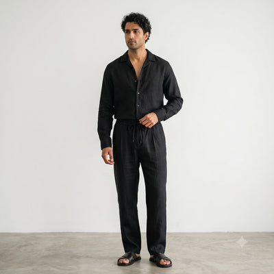 100% Linen Relaxed-Fit Drawstring Trousers