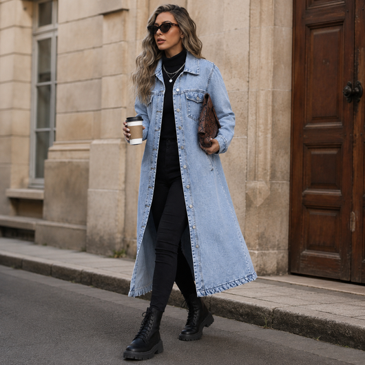 Women's Button Front Denim Coat, Fashion Casual Outerwear