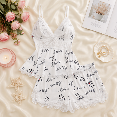 Women's Plain Lace Patchwork Bow Decor Cami Top