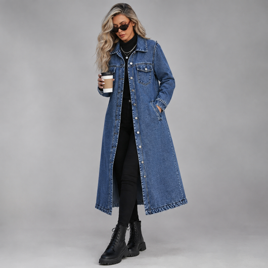 Women's Button Front Denim Coat, Fashion Casual Outerwear