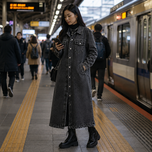 Women's Button Front Denim Coat, Fashion Casual Outerwear