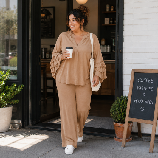 Plus Size Women's Ruffled Sleeve V-Neck Shirt