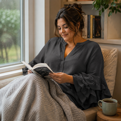 Plus Size Women's Ruffled Sleeve V-Neck Shirt