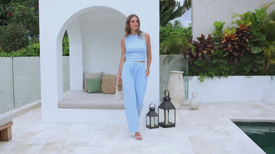 Ribbed Knit Crew Neck Sleeveless Cropped Top & Wide Leg Pants Lounge Set
